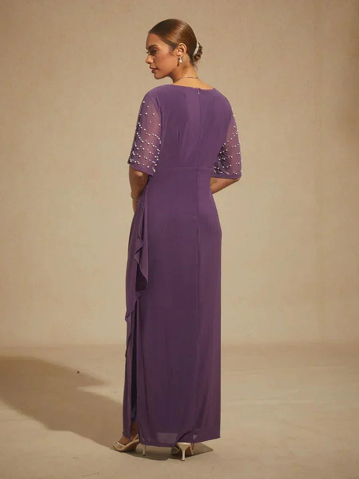 Elegante Formele Jurk met Versierde Fladdermouwen