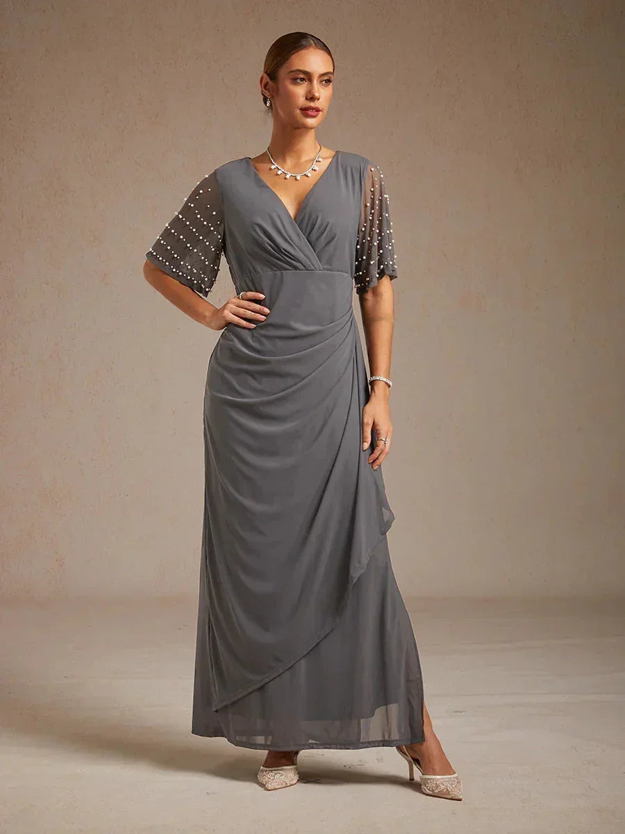 Elegante Formele Jurk met Versierde Fladdermouwen