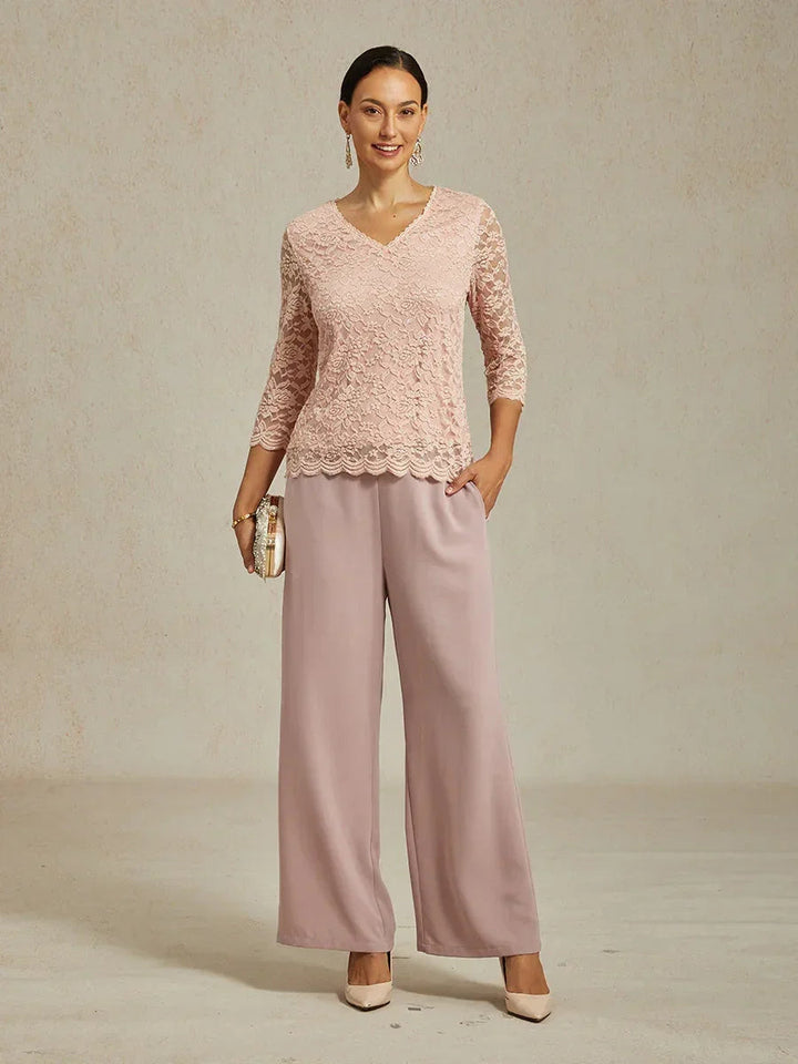 V-Hals Stretch-Kanttop Met Glinsterende Details