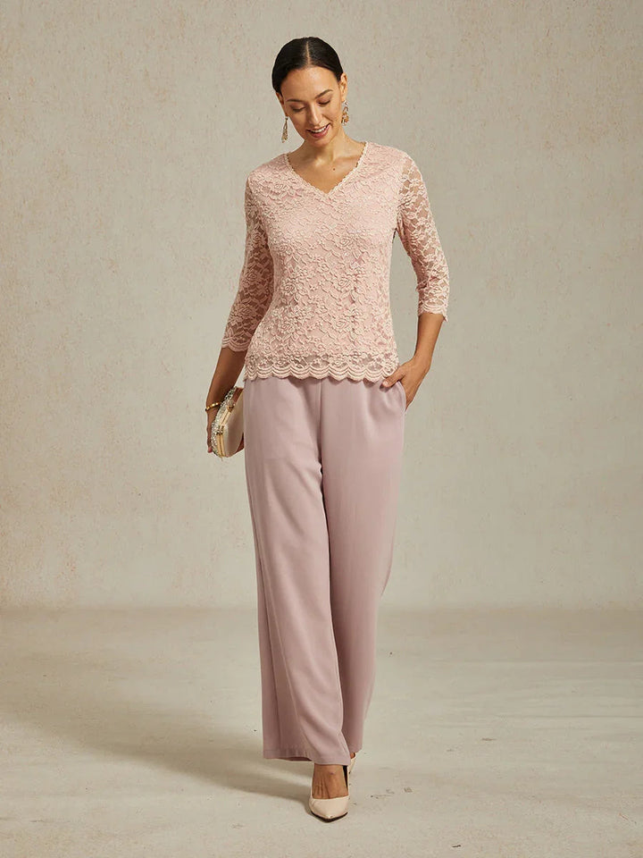 V-Hals Stretch-Kanttop Met Glinsterende Details