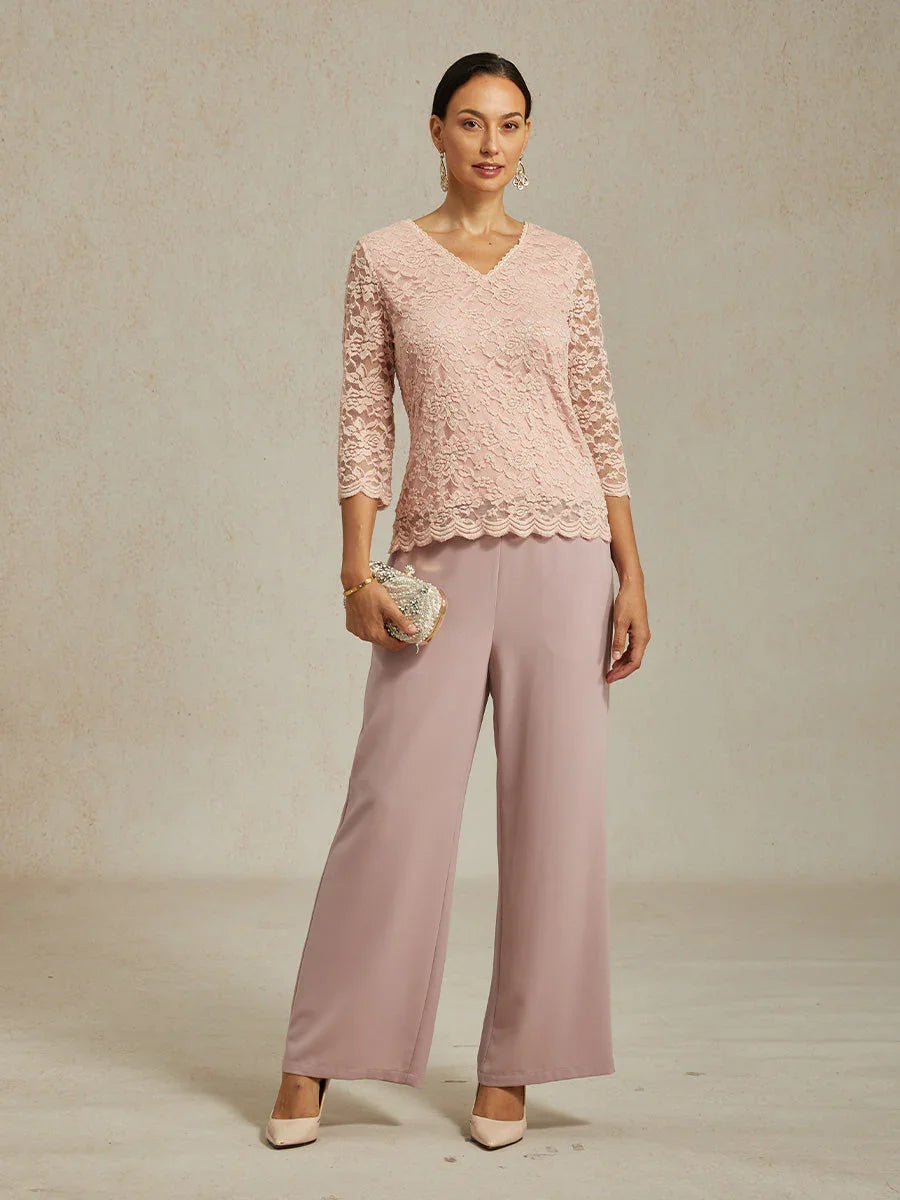 V-Hals Stretch-Kanttop Met Glinsterende Details