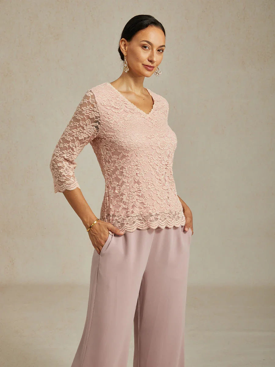 V-Hals Stretch-Kanttop Met Glinsterende Details
