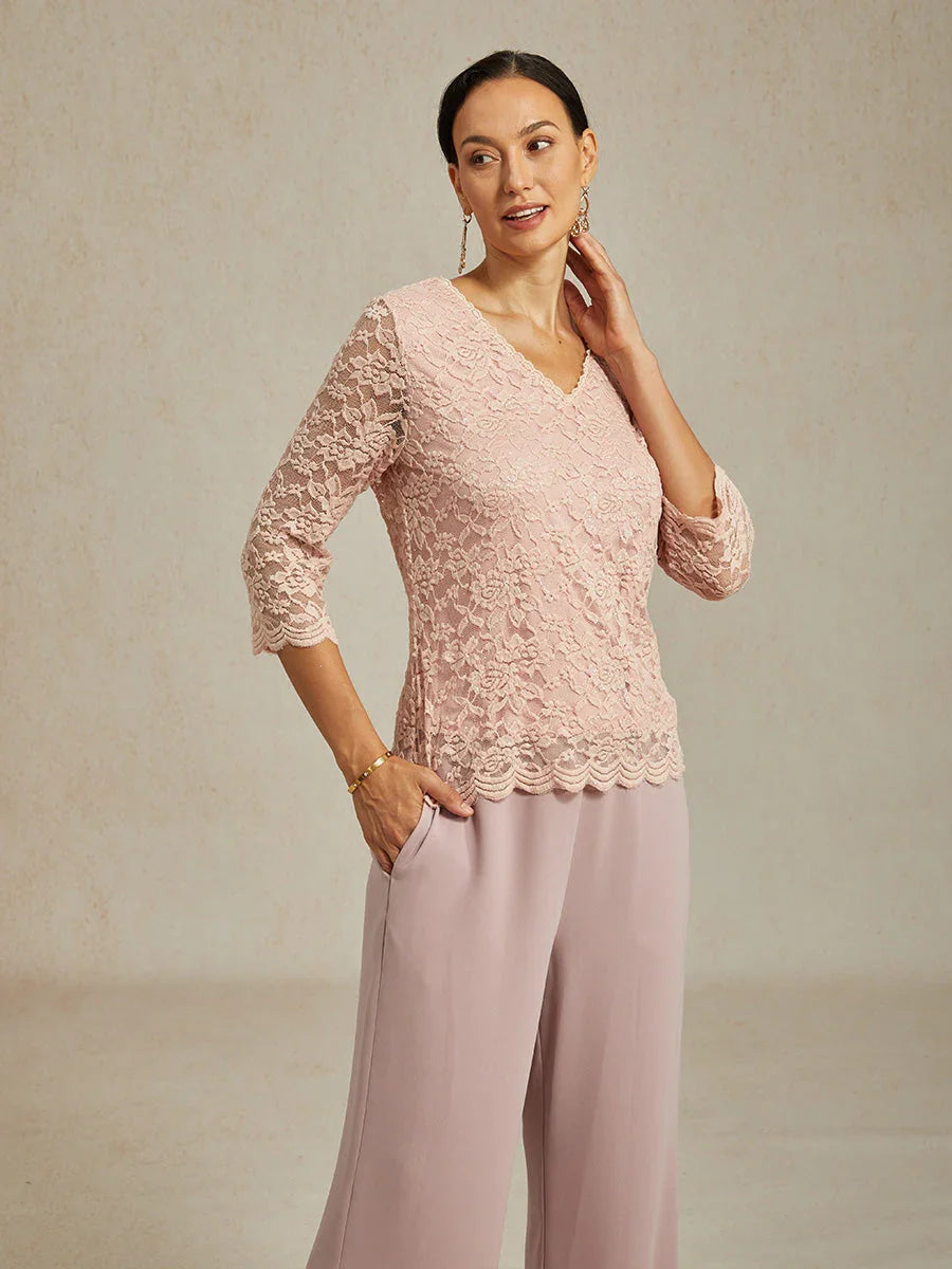 V-Hals Stretch-Kanttop Met Glinsterende Details