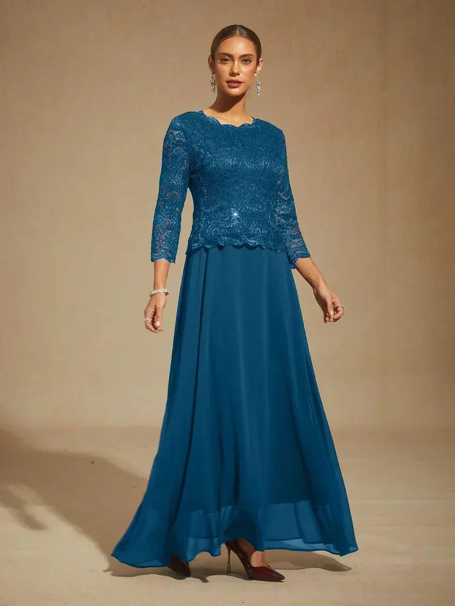 Elegante Kant- en Chiffonjurk tot op de Vloer