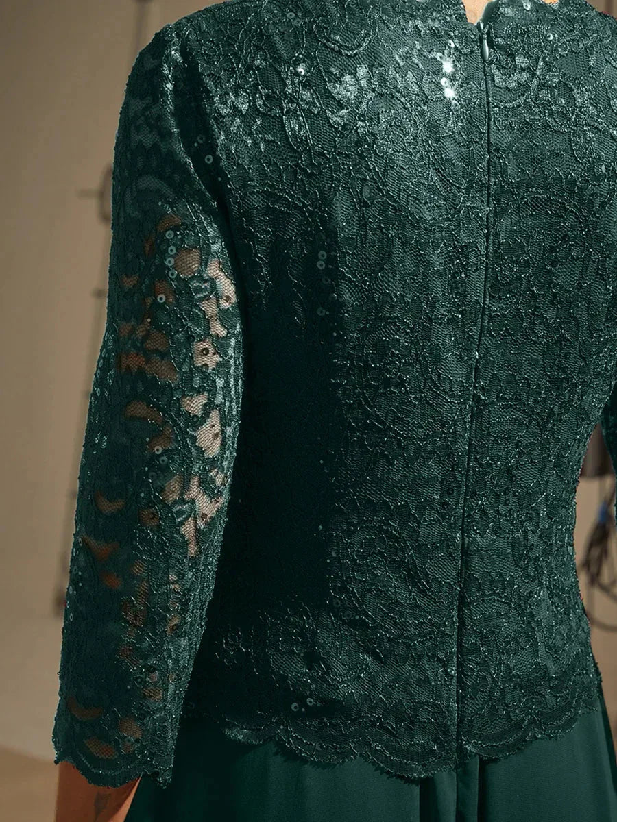 Elegante Kanten- en Chiffonjurk Tot op de Vloer