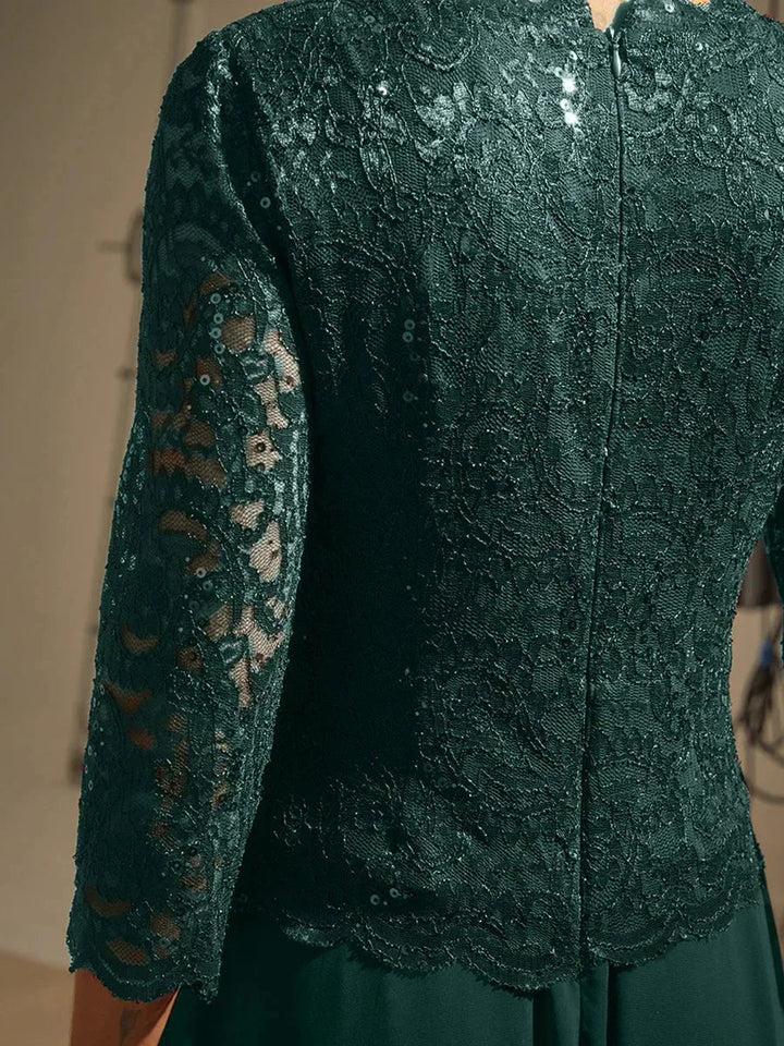 Elegante Kanten- en Chiffonjurk Tot op de Vloer