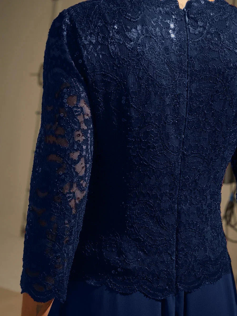 Elegante Kant- en Chiffonjurk tot op de Vloer