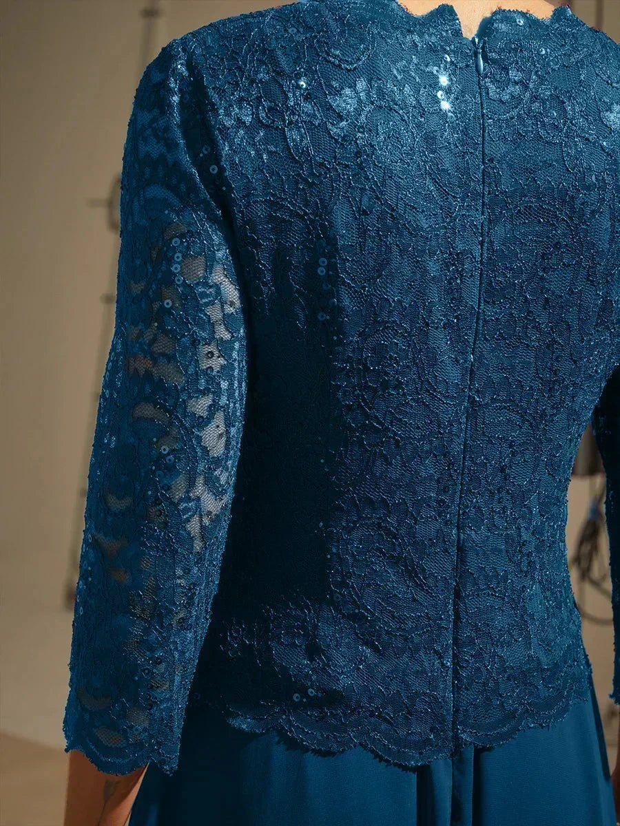 Elegante Jurk van Kant en Chiffon tot op de Vloer