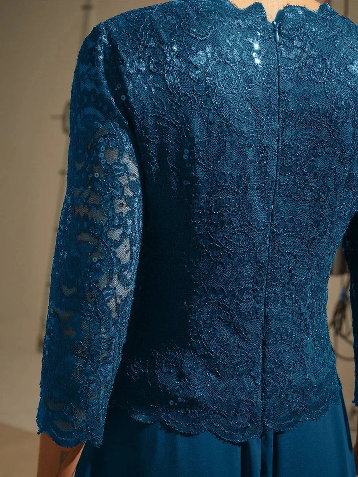 Elegante Jurk van Kant en Chiffon tot op de Vloer