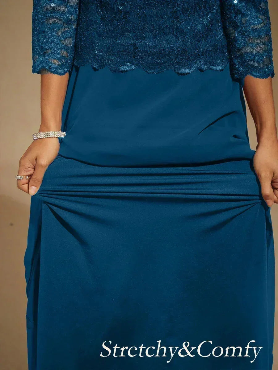Elegante Kant- en Chiffonjurk tot op de Vloer