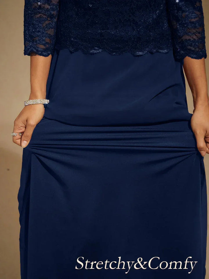 Elegante Jurk van Kant en Chiffon tot op de Vloer