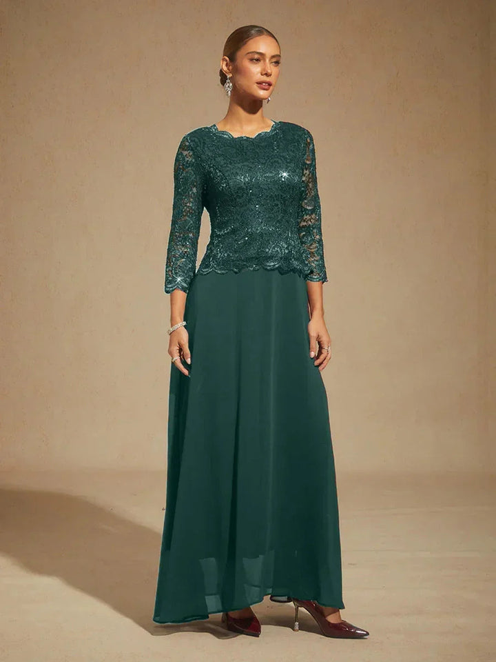 Elegante Kanten- en Chiffonjurk Tot op de Vloer