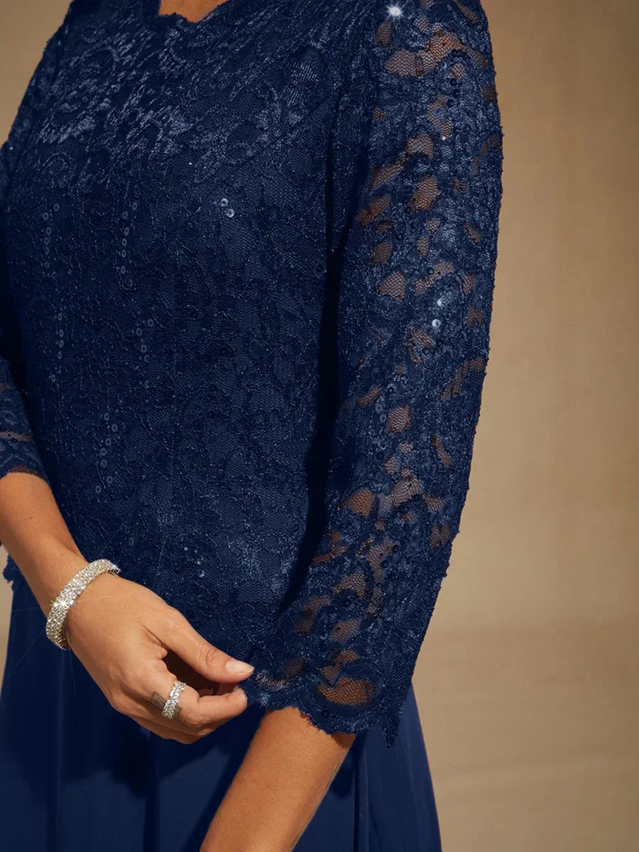 Elegante Kant- en Chiffonjurk tot op de Vloer