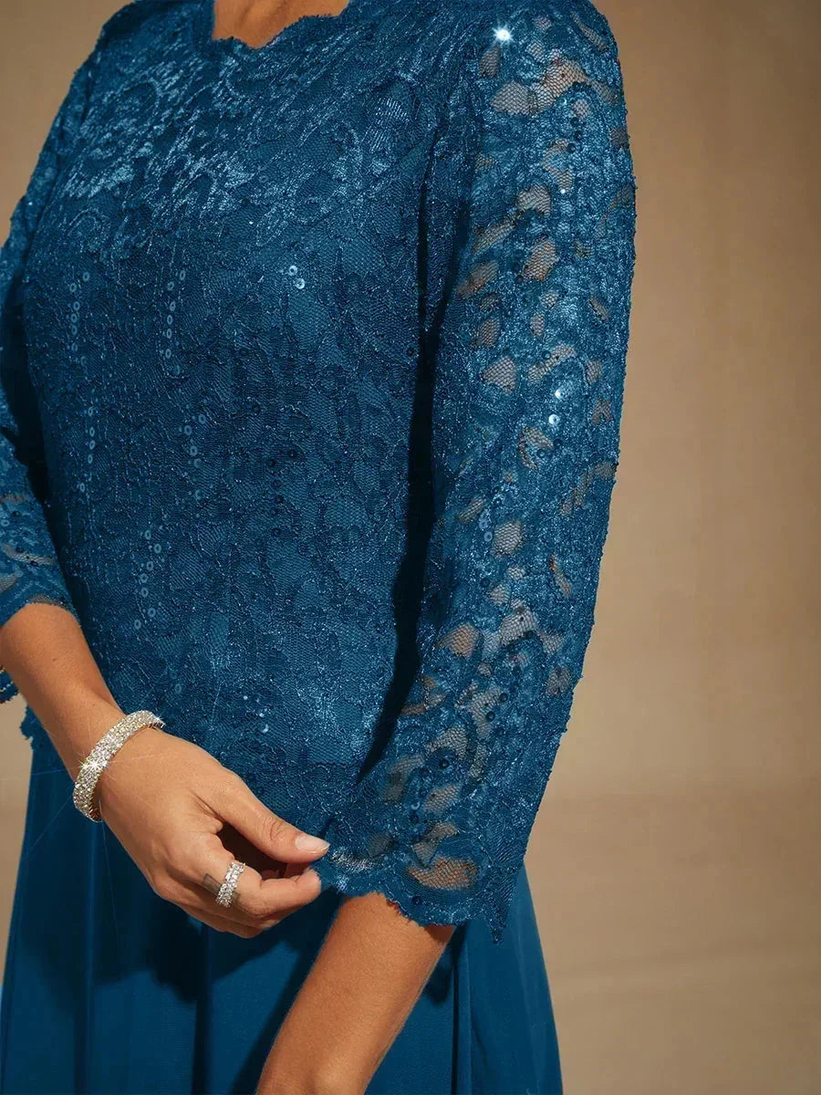 Elegante Jurk van Kant en Chiffon tot op de Vloer