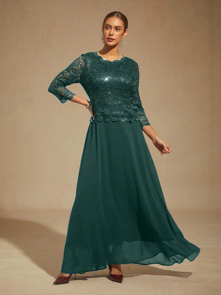 Elegante Kant- en Chiffonjurk tot op de Vloer