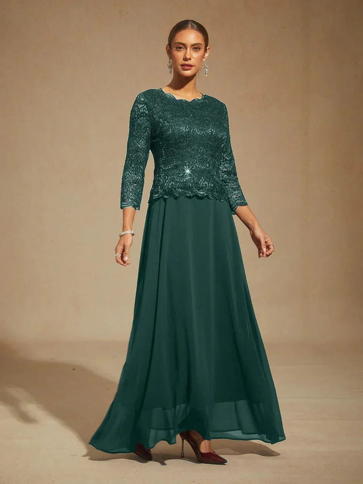 Elegante Kanten- en Chiffonjurk Tot op de Vloer