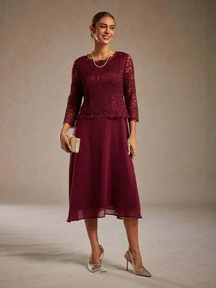 Elegante kanten- en chiffon theelange jurk