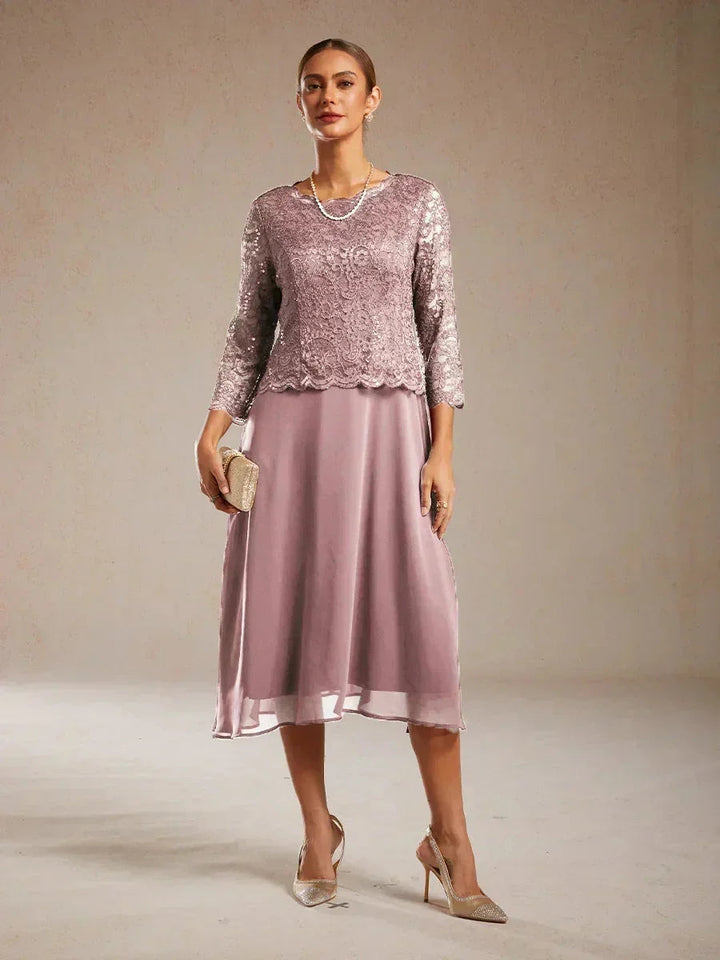 Elegante kanten- en chiffon theelange jurk