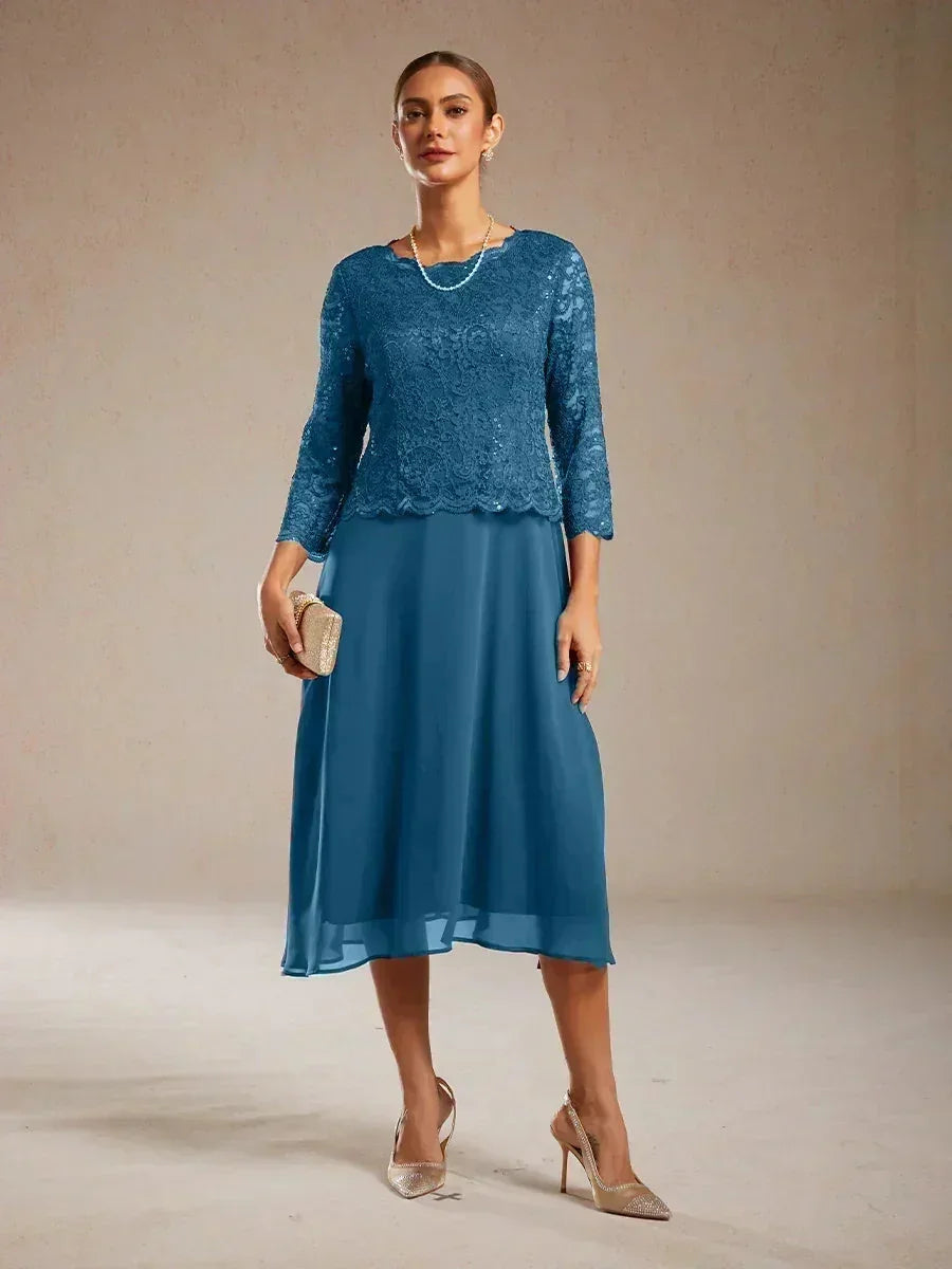 Elegante kanten- en chiffon theelange jurk