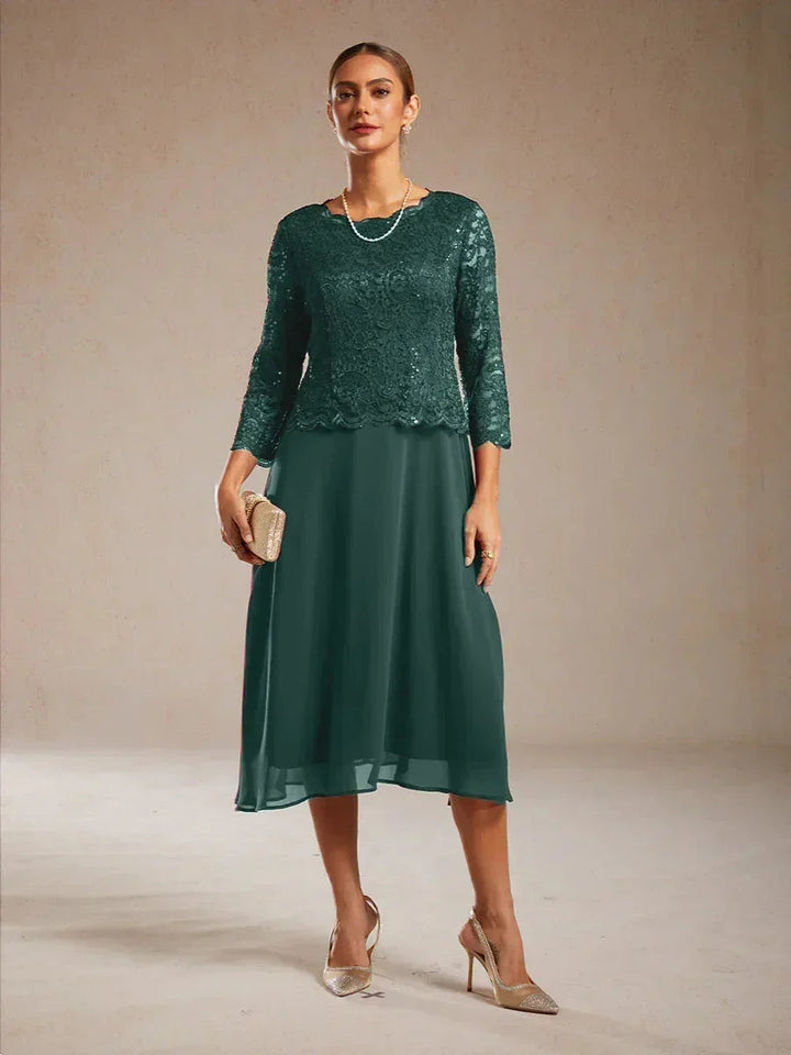 Elegante kanten- en chiffon theelange jurk
