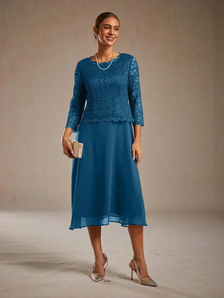 Elegante kanten- en chiffon theelange jurk