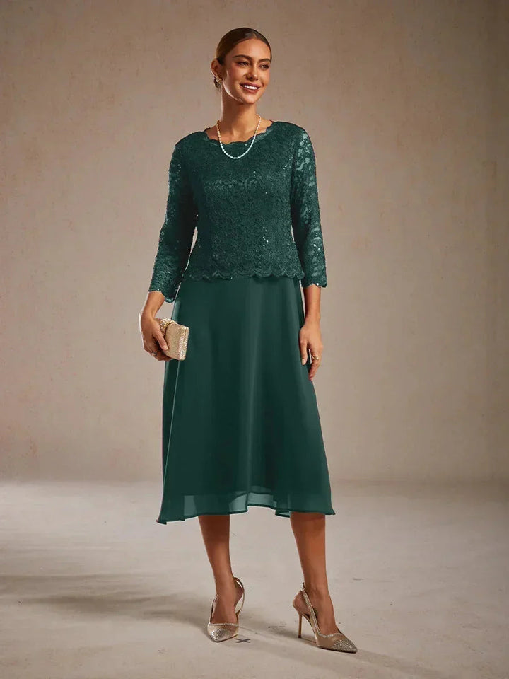 Elegante kanten- en chiffon theelange jurk