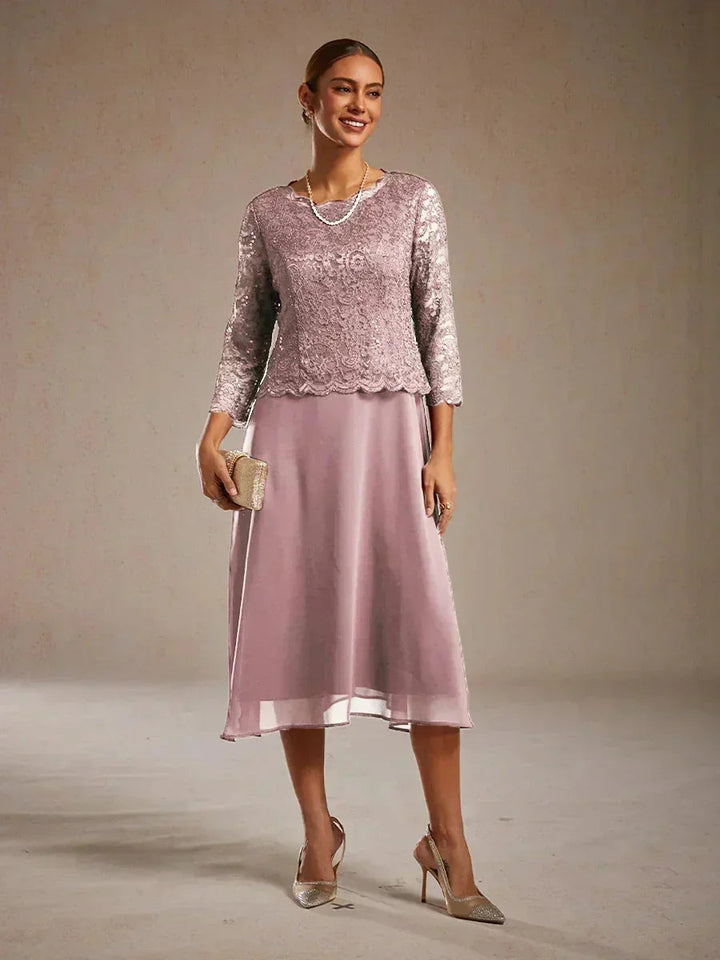 Elegante kanten- en chiffon theelange jurk