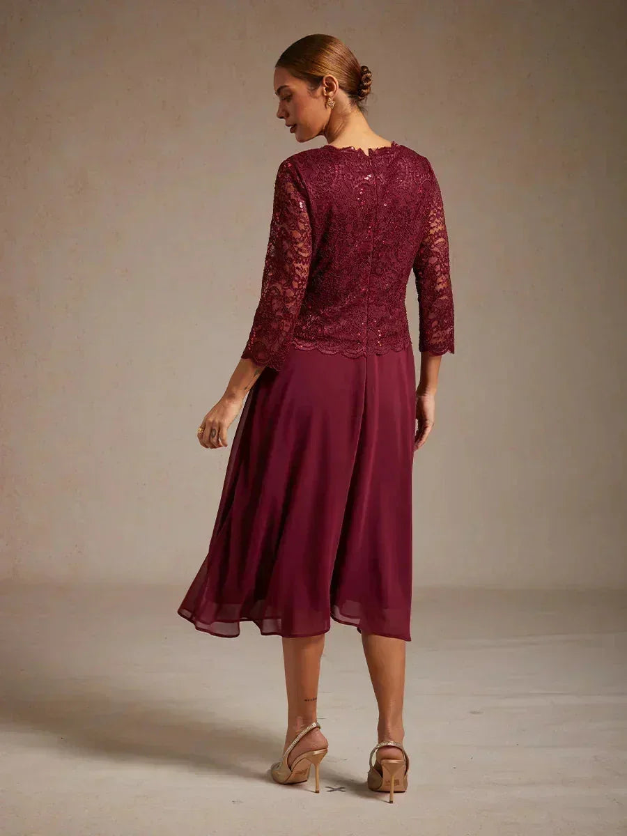 Elegante Kanten- en Chiffonjurk in Tea-lengte