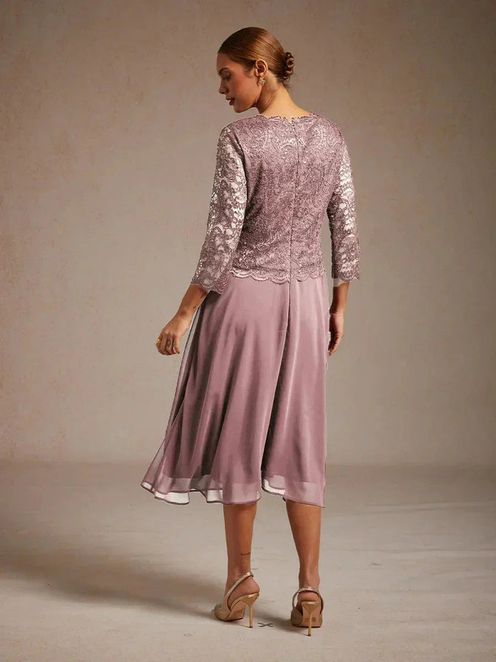 Elegante kanten- en chiffon theelange jurk