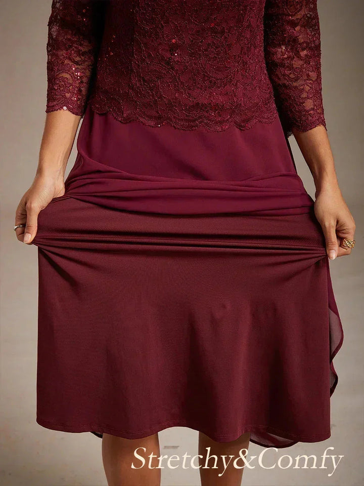 Elegante Kanten- en Chiffonjurk in Tea-lengte