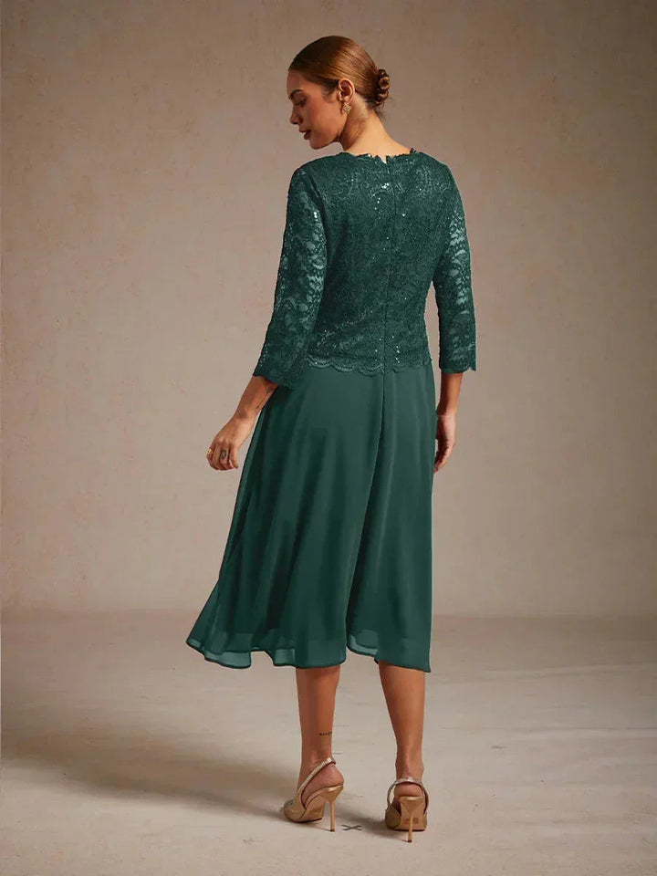 Elegante kanten- en chiffon theelange jurk