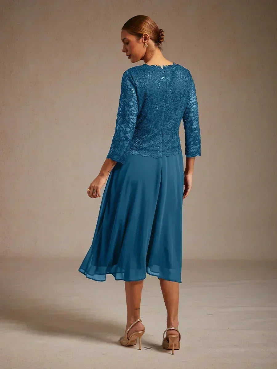 Elegante kanten- en chiffon theelange jurk