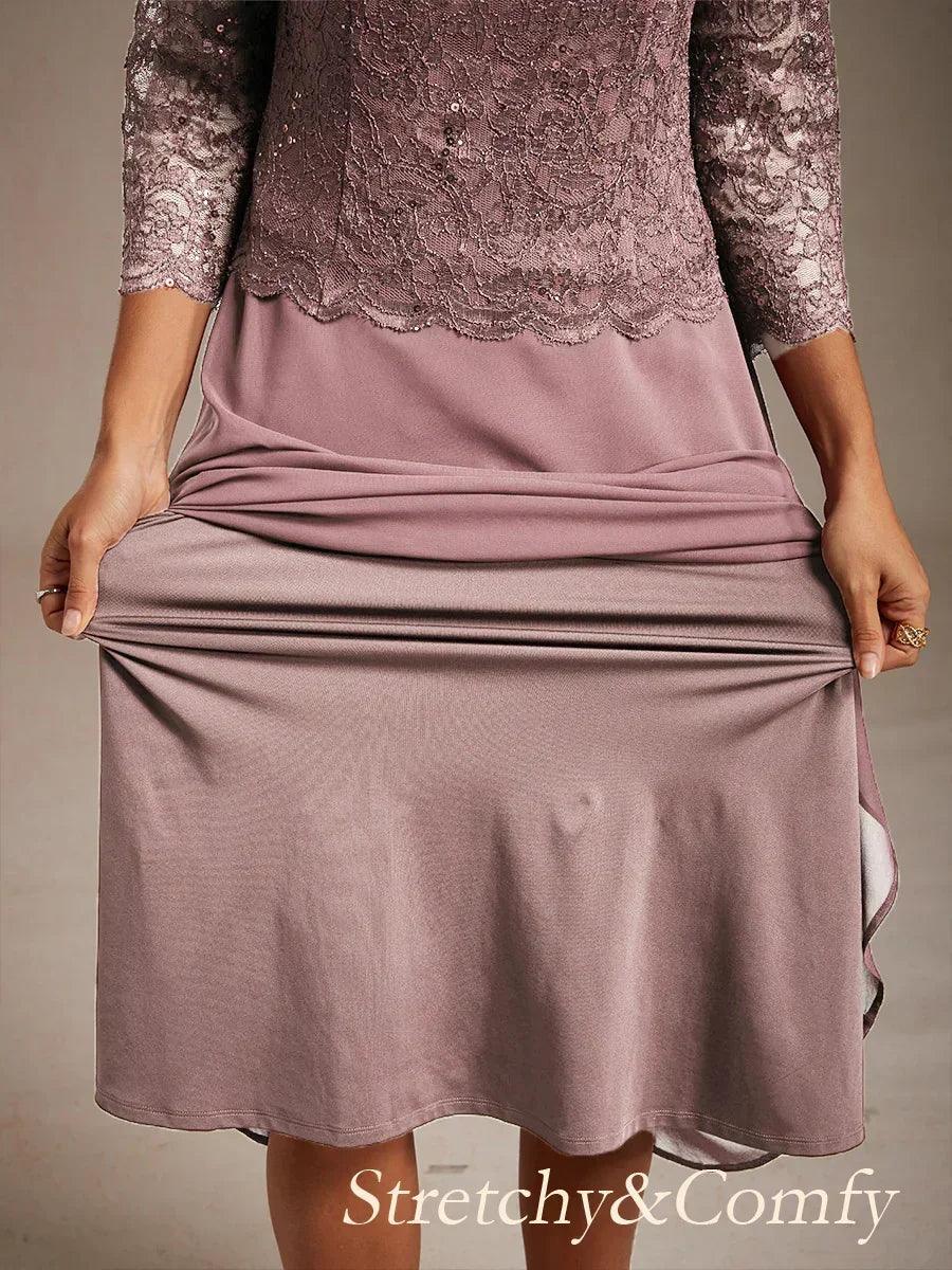 Elegante kanten- en chiffon theelange jurk