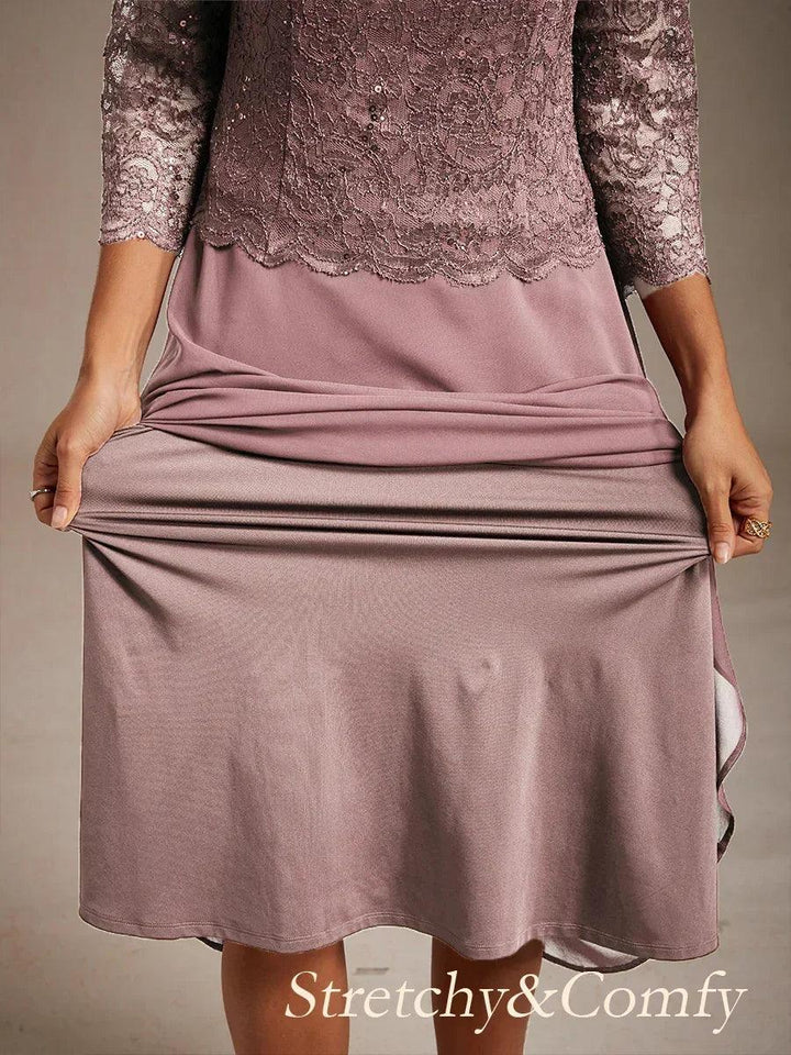 Elegante kanten- en chiffon theelange jurk