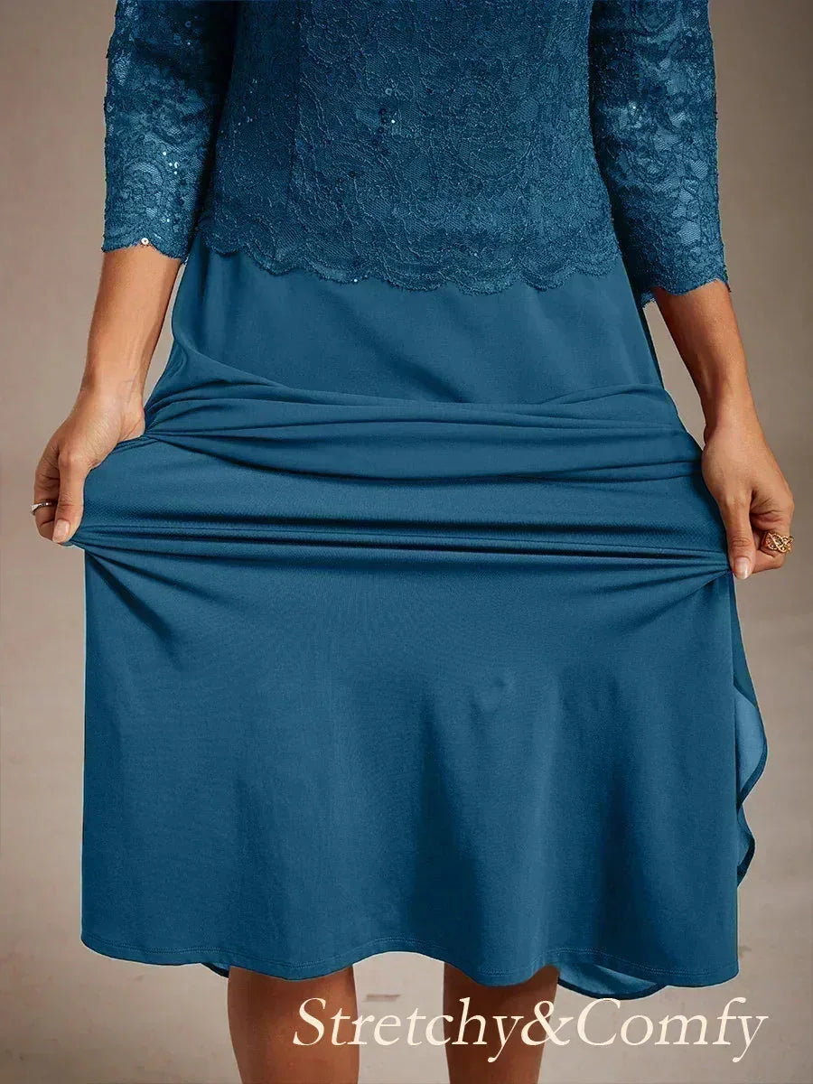 Elegante kanten- en chiffon theelange jurk