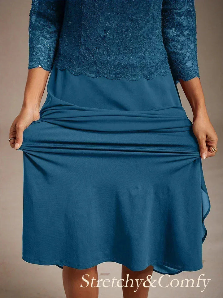 Elegante kanten- en chiffon theelange jurk
