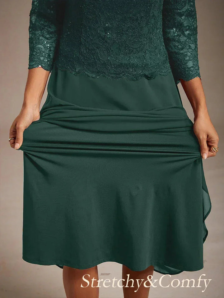 Elegante kanten- en chiffon theelange jurk
