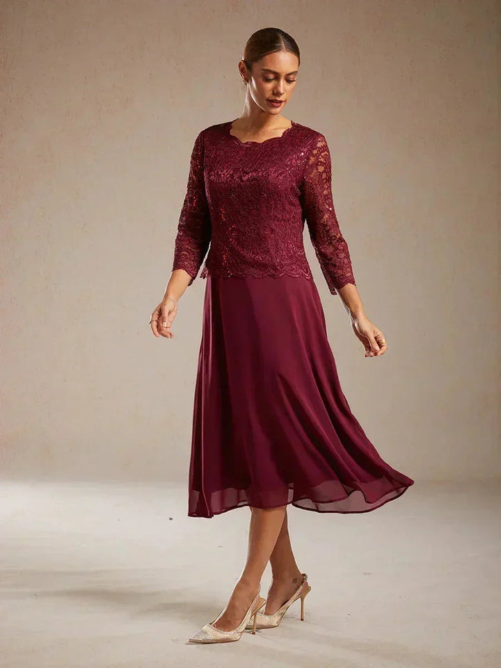 Elegante Kanten- en Chiffon Theelange Jurk