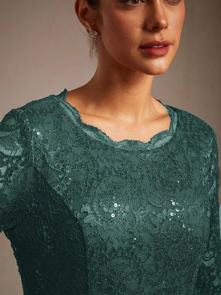 Elegante kanten- en chiffon theelange jurk