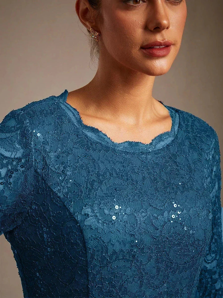 Elegante kanten- en chiffon theelange jurk