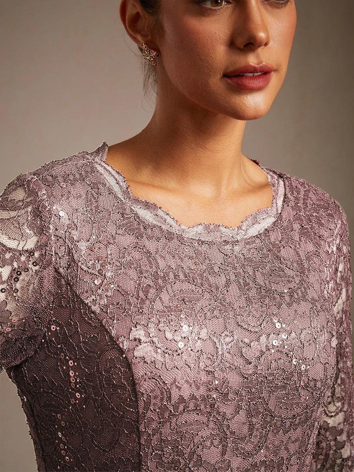Elegante kanten- en chiffon theelange jurk