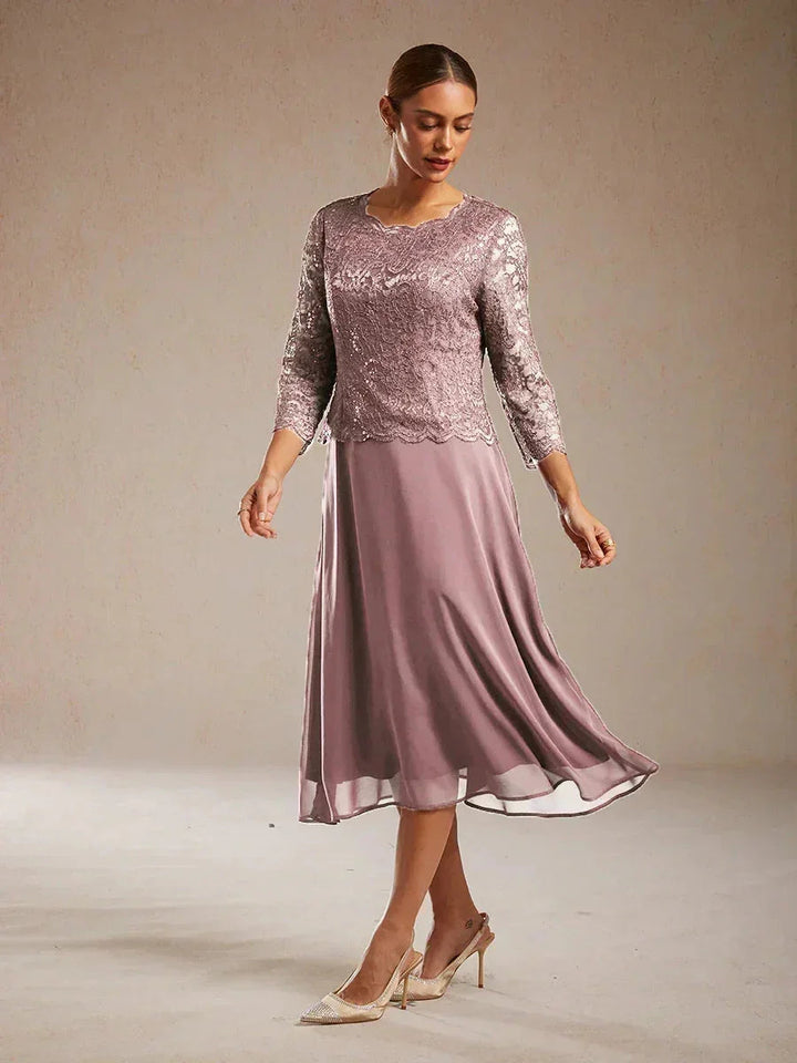 Elegante kanten- en chiffon theelange jurk