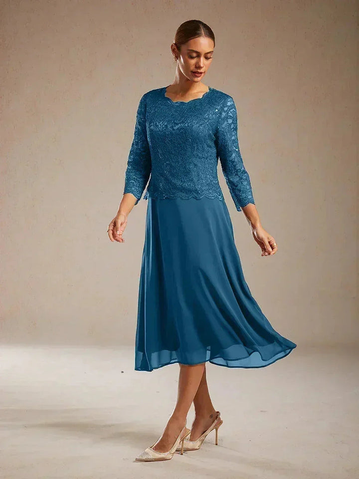 Elegante kanten- en chiffon theelange jurk