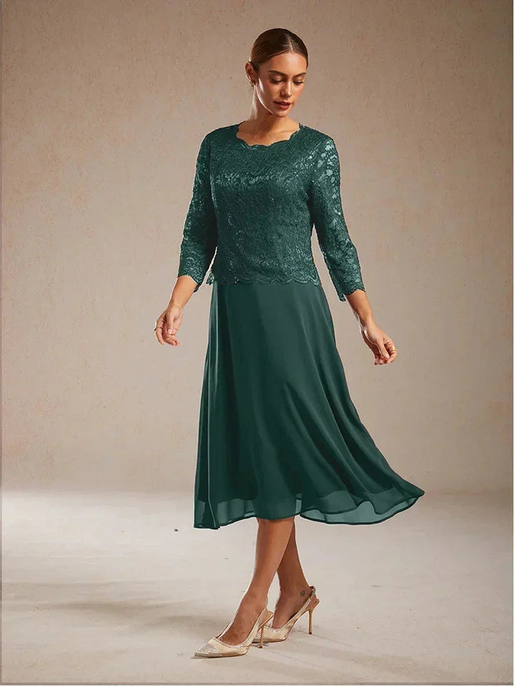 Elegante kanten- en chiffon theelange jurk