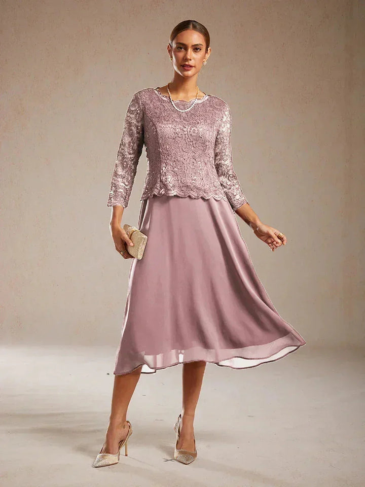 Elegante kanten- en chiffon theelange jurk