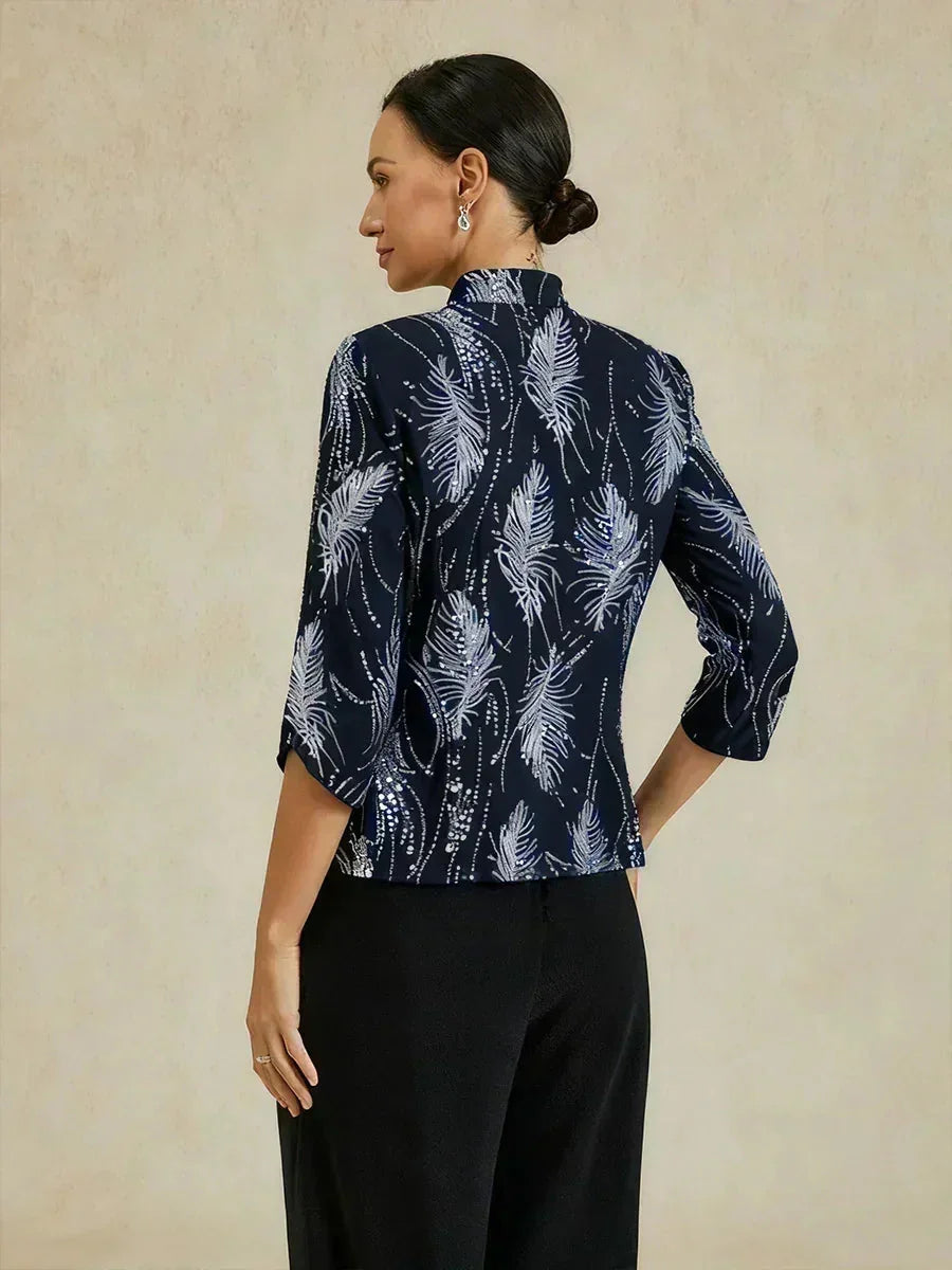 Elegant Twinset Met Mandarijnkraag En Pailletten