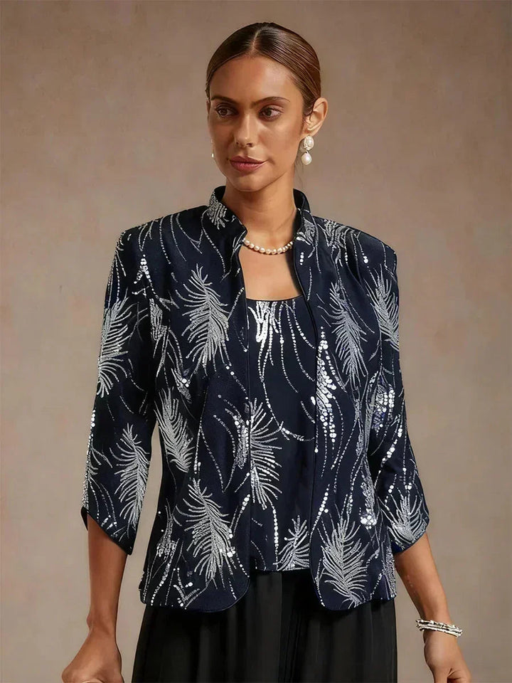 Elegante Mandarinkraag Pailletten-Twinset