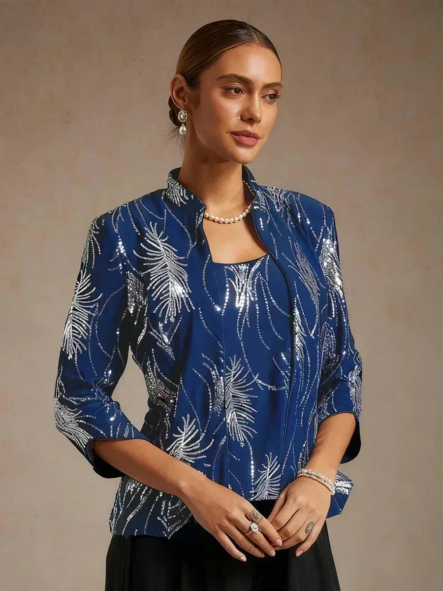 Elegante Mandarinkraag Pailletten-Twinset