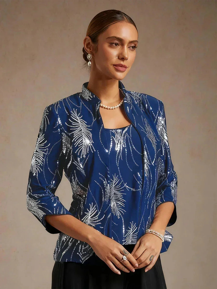 Elegante Mandarijnkraag Pailletten Twinset