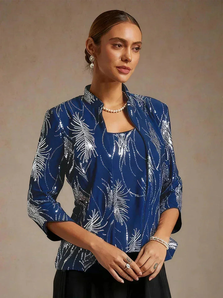 Elegant Twinset met Mandarijnkraag en Pailletten
